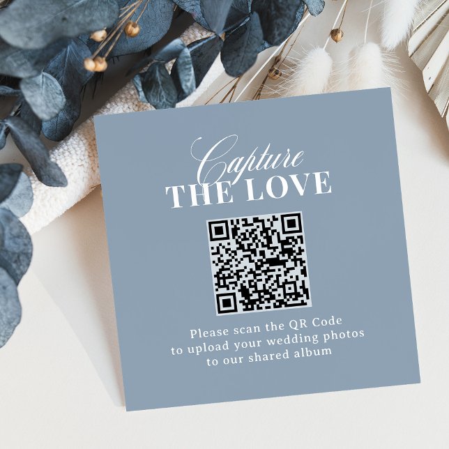 Carte D'accompagnement Bleu Poussiéreux | Code QR Mariage Capturer l'Amou (Créateur téléchargé)