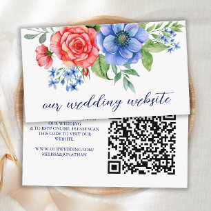 Carte D'accompagnement Bleu rouge Floral Patriotique Mariage QR Code