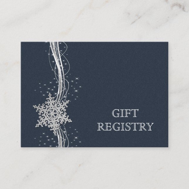 Carte D'accompagnement Bleu Silver Snowflakes mariage registre cadeau (Devant)