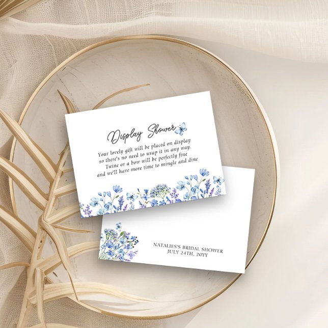 Carte D'accompagnement Bleus Bleuets Affichage Floral Délicat Douche (Display Shower enclosure cards requsting no gift wrap - Blue Wildflower Bridal Shower Collection
)