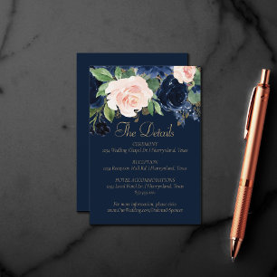 Carte D'accompagnement Blooms Chics Dark Navy et Blush Détails de l'inv