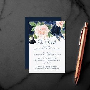 Carte D'accompagnement Blooms Chics   Navy Blue and Blush Détails de l'in