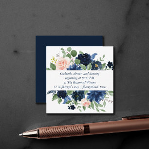 Carte D'accompagnement Blooms Chics   Navy Blue and Blush Réception Détai