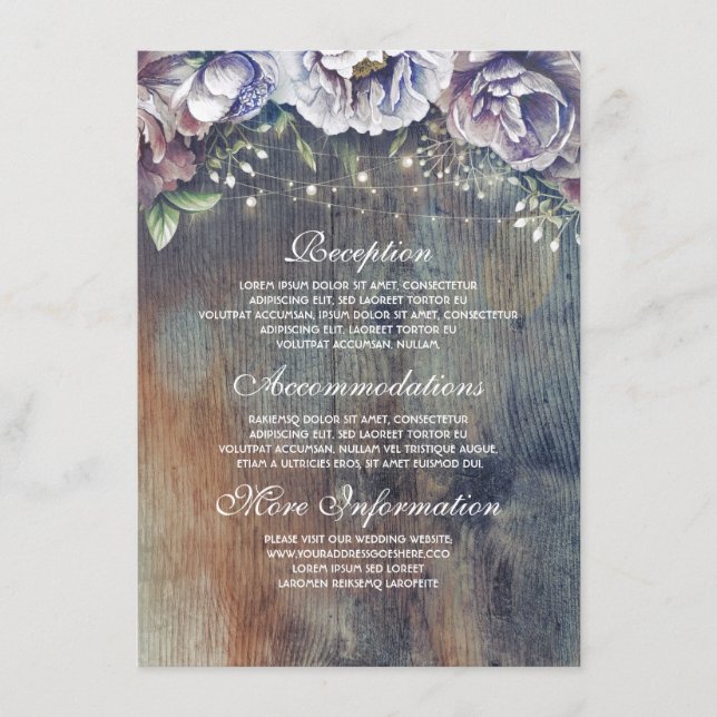 Carte D'accompagnement Blue and Maroon Floral Mariage Information Invité (Devant)