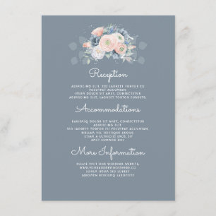 Carte D'accompagnement Blue and Peach Floral Information du Mariage Invit