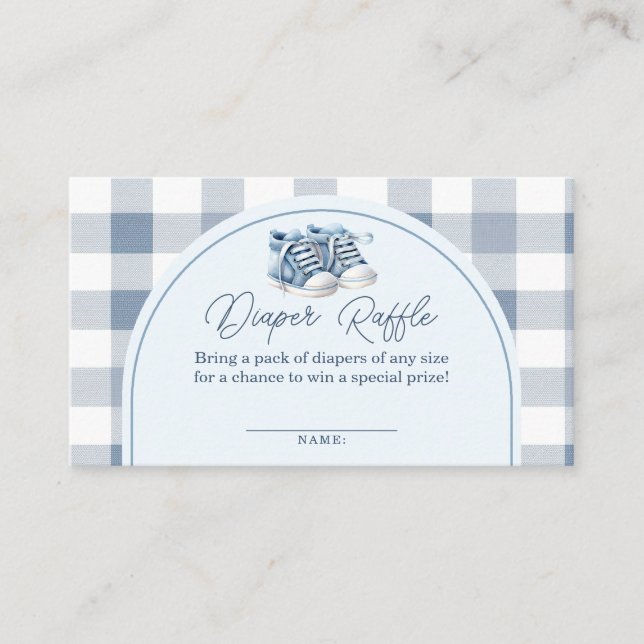 Carte D'accompagnement Blue Baby Shoes Gingham Baby Shower Diaper Raffle (Devant)