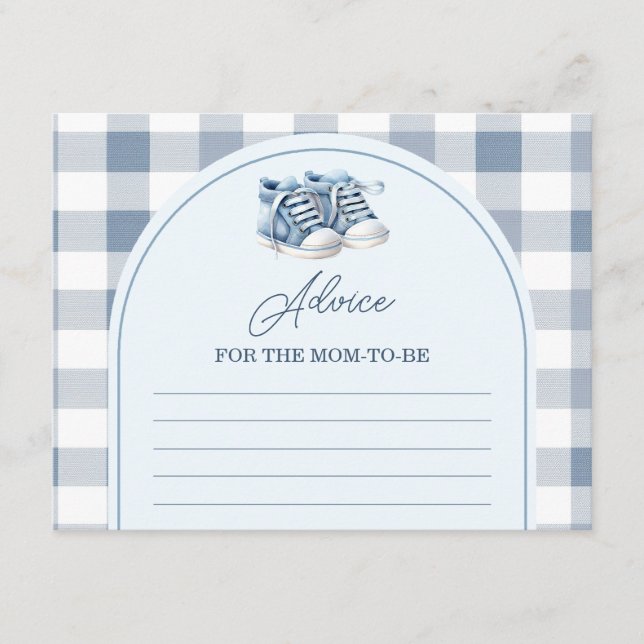 Carte D'accompagnement Blue Baby Shoes Gingham Booties Advice For Mommy (Devant)