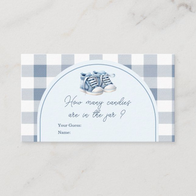 Carte D'accompagnement Blue Baby Shoes Gingham Booties How Many Candies (Devant)