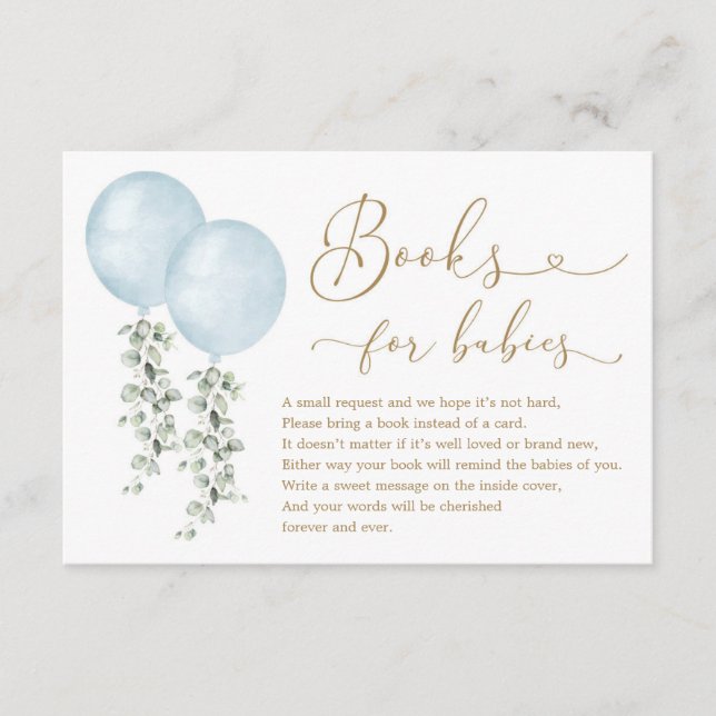 Carte D'accompagnement Blue Balloon Eucalyptus Livres pour bébés jumeaux (Devant)