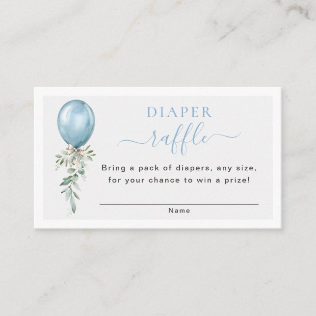Carte D'accompagnement Blue Balloon Greenery Baby Shower Diaper Raffle (Devant)