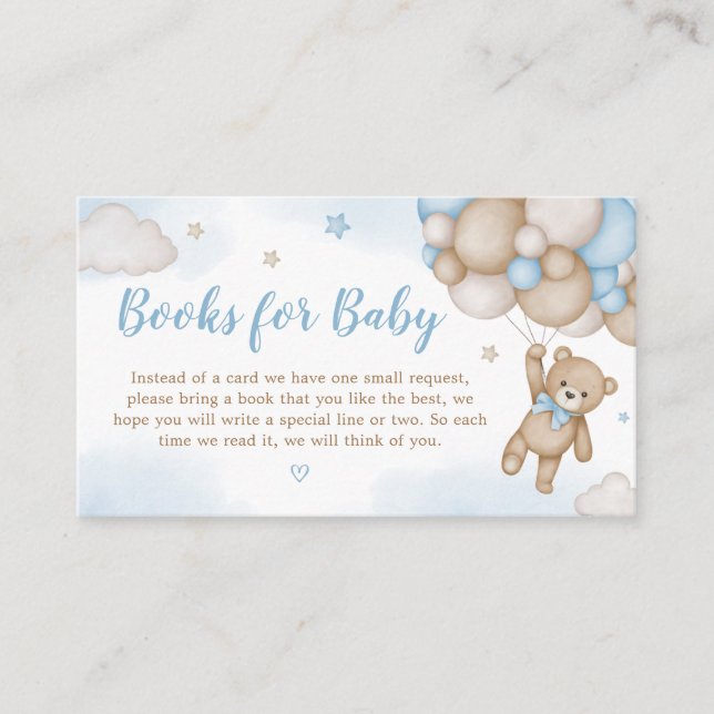Carte D'accompagnement Blue Bear Balloons Baby shower Livres pour bébé (Devant)