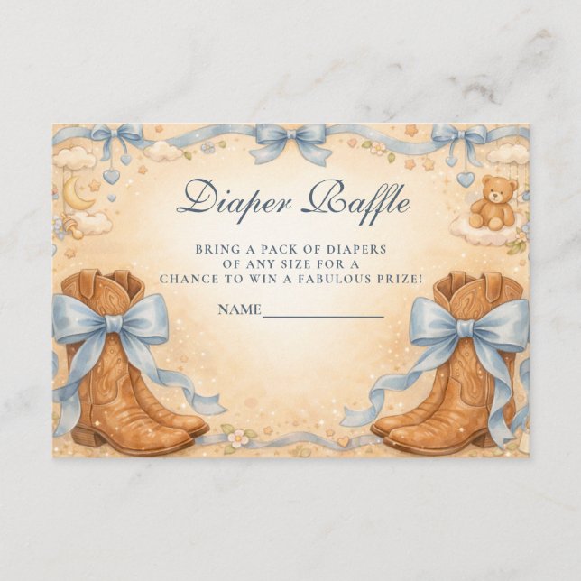 Carte D'accompagnement Blue Boots And Bows Boy Diapper Raffle (Devant)