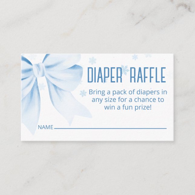 Carte D'accompagnement Blue Bow Diaper Raffle Winter Baby Shower  (Devant)