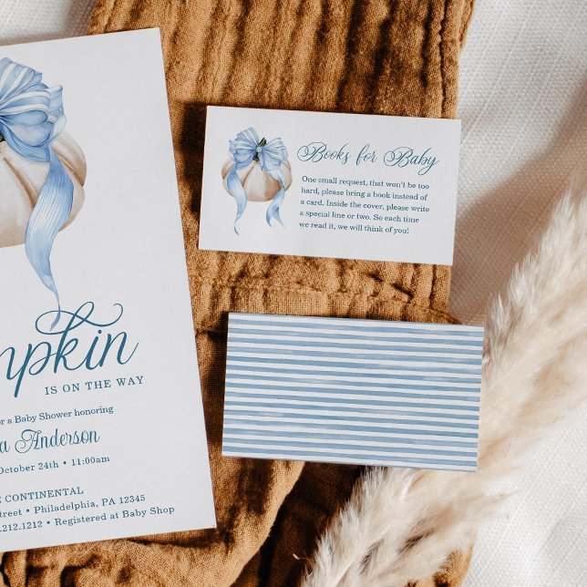 Carte D'accompagnement Blue Bow Little Citrouille Baby shower Livres pour (Créateur téléchargé)