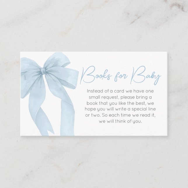 Carte D'accompagnement Blue Bow Son Baby shower de garçon Livres pour béb (Devant)