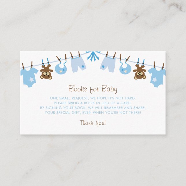Carte D'accompagnement Blue Boy Baby shower Livres pour bébé (Devant)