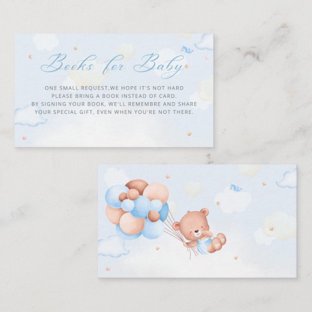 Carte D'accompagnement Blue Boy Boho Teddy Bear Balloon Livres pour bébé (Devant / Derrière)