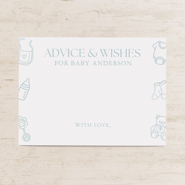 Carte D'accompagnement Blue Boy Minimal Baby Shower Advice and Wishes (Créateur téléchargé)