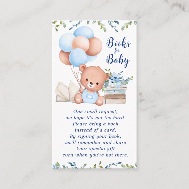 Carte D'accompagnement Blue Boy Teddy Bear Livres pour Baby shower (Devant)