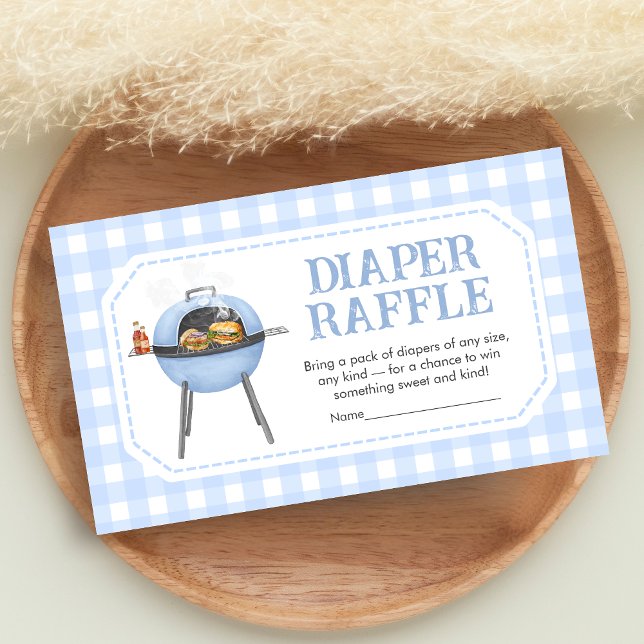 Carte D'accompagnement Blue Burger BBQ Baby Shower Diaper Raffle (Bun and Burgers Baby Shower Diaper Raffle)