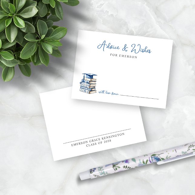 Carte D'accompagnement Blue Chinoiserie Livres Diplôme Conseils Voeux (Blue Chinoiserie Books Graduation Advice Wishes Cards)
