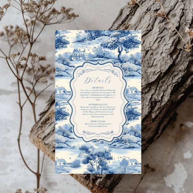 Carte D'accompagnement Blue Chinoiserie Porcelain Botanique Peony Mariage (Créateur téléchargé)
