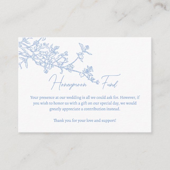 Carte D'accompagnement Blue Chinoiserie Toile Honeymoon Fund Wwell (Devant)