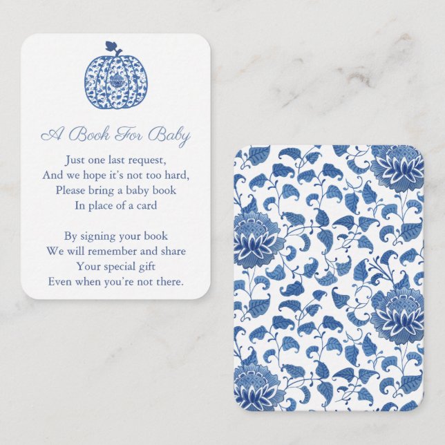 Carte D'accompagnement Blue Chinoserie Citrouille Apporter Livre Pour Bab (Devant / Derrière)