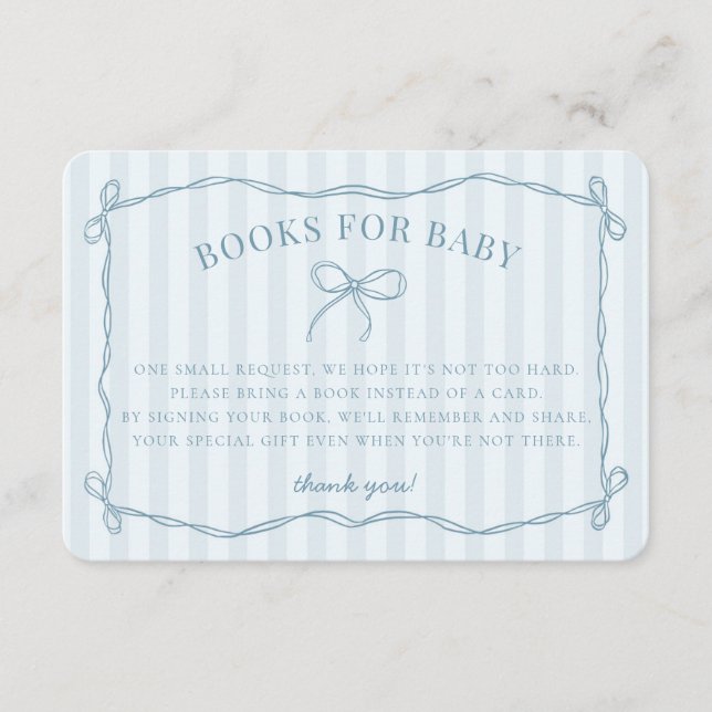 Carte D'accompagnement Blue Coquette Bow Pastel Douche Livres pour bébé (Devant)