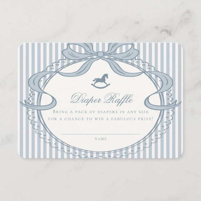 Carte D'accompagnement Blue Coquette Bow Rocking Horse Diaper Raffle Card (Devant)