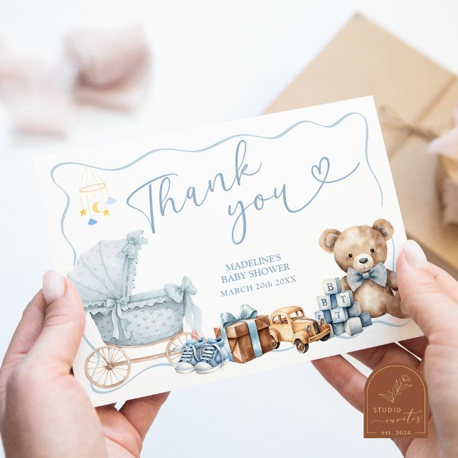 Carte D'accompagnement Blue Coquette Carriage Baby Shower Thank You Card (Créateur téléchargé)