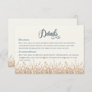 Carte D'accompagnement Blue Cornflowers & Wheat Field Détails Mariage
