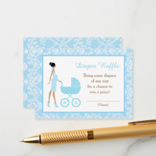 Carte D'accompagnement Blue Damask Baby shower afro-américain Raffle