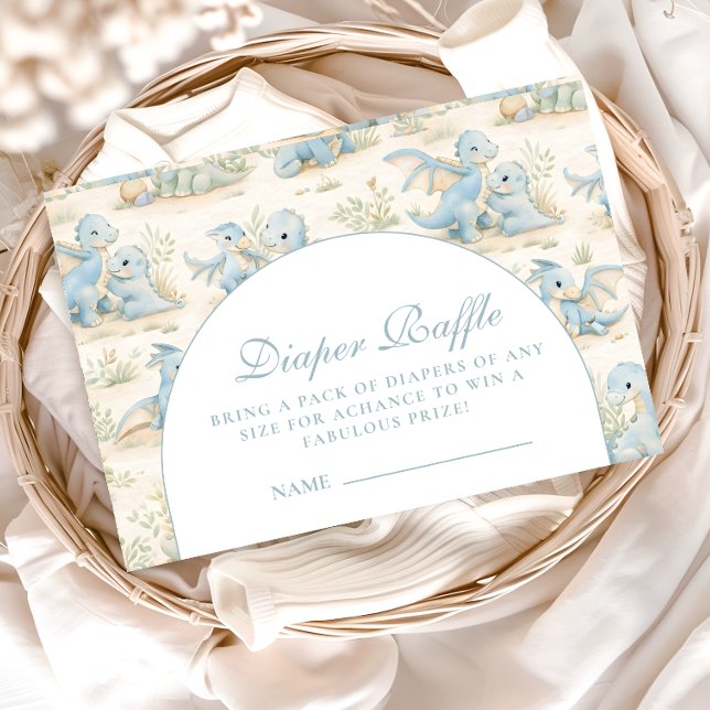 Carte D'accompagnement Blue Dinosaur Storybook Baby Shower Diapper Raffle (Créateur téléchargé)