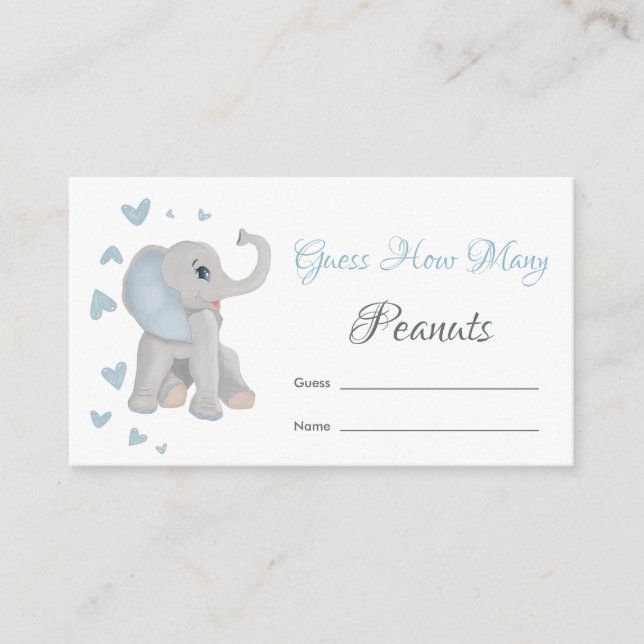 Carte D'accompagnement Blue Elephant Devine combien de Baby showers d'ara (Devant)