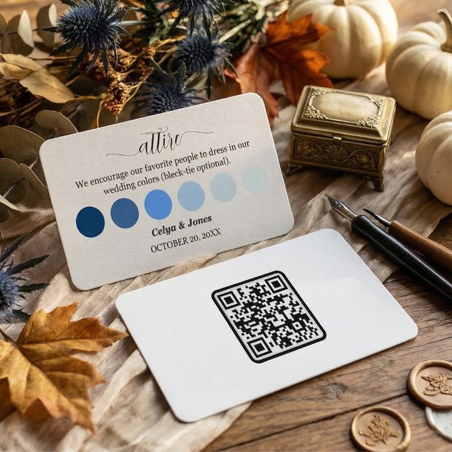 Carte D'accompagnement Blue Fall Wedding Attire Dress Code Palette QR Cod (Blue Fall Wedding Attire Dress Code Palette with QR Code Enclosure Card )