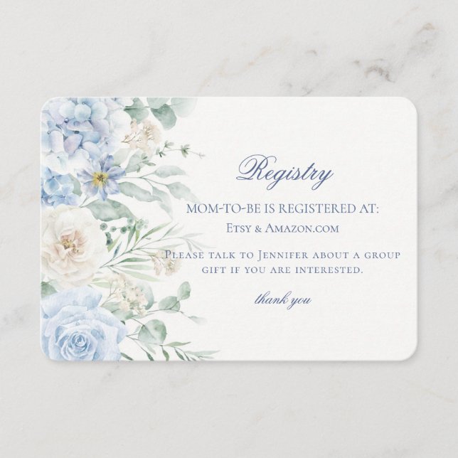 Carte D'accompagnement Blue Floral Baby in Bloom Hydrangea Baby Registry (Devant)