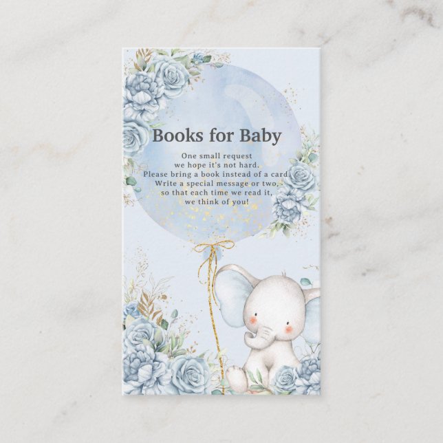 Carte D'accompagnement Blue Floral Balloon Elephant Livres pour le Baby s (Devant)