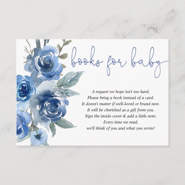 Carte D'accompagnement Blue floral boy baby shower demande d'insertion (Devant)