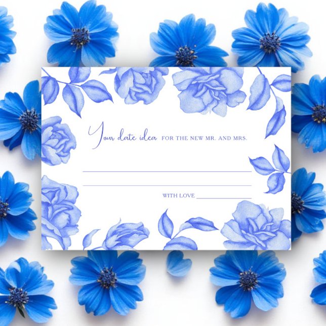Carte D'accompagnement Blue floral Bridal shower Date night ideas (Créateur téléchargé)