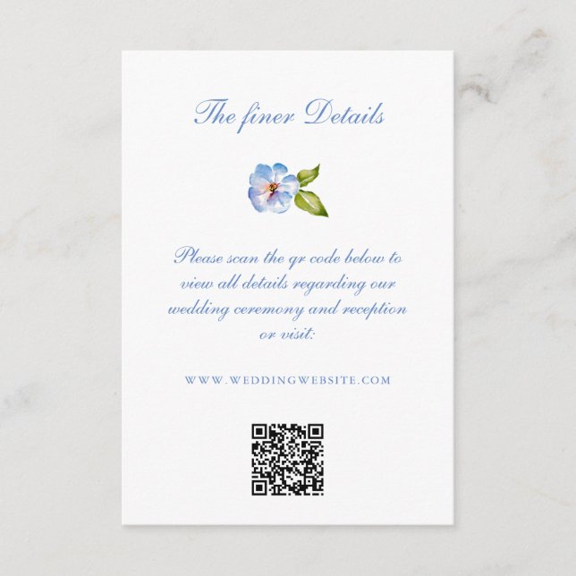 Carte D'accompagnement Blue Floral Crest Wedding Details QR Code (Devant)