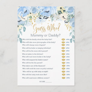 Carte D'accompagnement Blue Floral Devinez Qui Baby shower Jeux