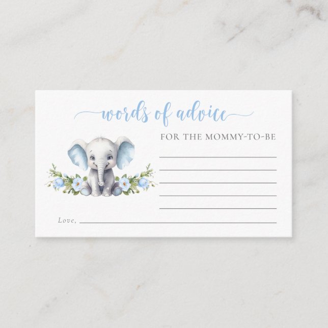 Carte D'accompagnement Blue Floral Elephant Baby shower Mots De Conseil (Devant)