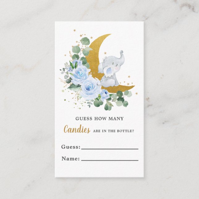 Carte D'accompagnement Blue Floral Greenery Elephant Guess Candies Jeu (Devant)
