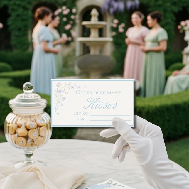 Carte D'accompagnement  Blue  Floral  "Guess How Many Kisses" Bridal Game (Blue Floral "Guess How Many Kisses" Bridal Game Enclosure Card)
