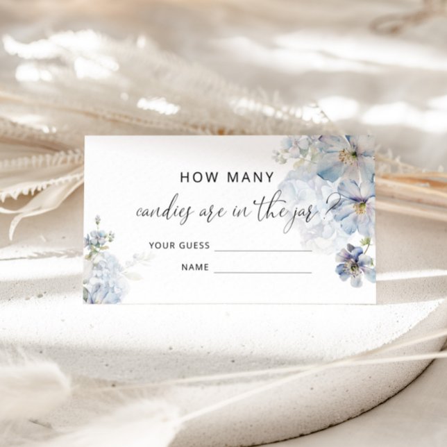 Carte D'accompagnement Blue floral Hydrangea devinez combien de bonbons (Créateur téléchargé)