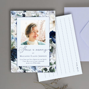 Carte D'accompagnement Blue Floral Partagez une mémoire Célébration de la