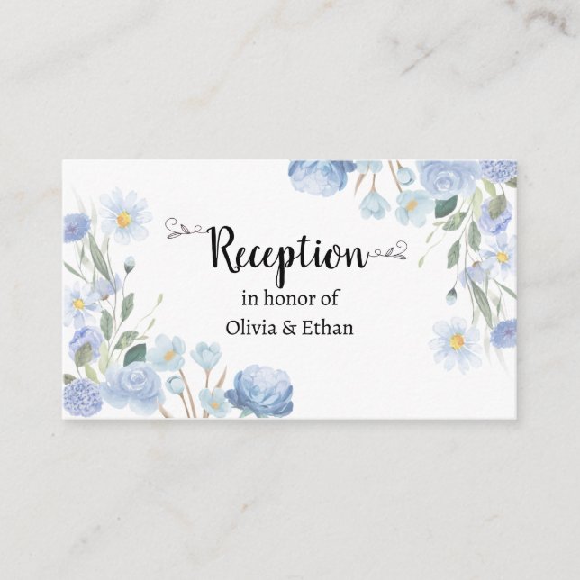 Carte D'accompagnement Blue Floral Wedding Reception Card (Devant)