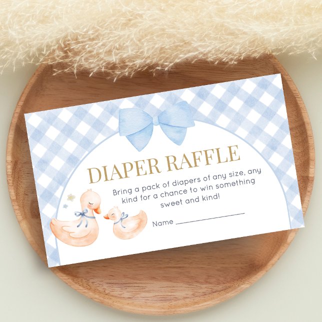 Carte D'accompagnement Blue Gingham Silly Goose Baby Shower Diaper Raffle (Little Silly Goose Baby Shower Diaper Raffle)