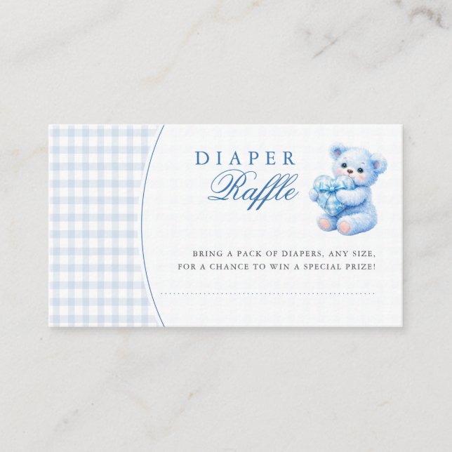 Carte D'accompagnement Blue Gingham Teddy Bear Neutral Baby Shower (Devant)